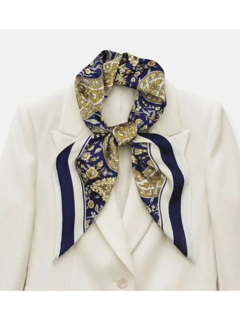 ⭐Elegant Bandana Square Scarf Silky Satin Blue Brown Floral Paisley Versatile
